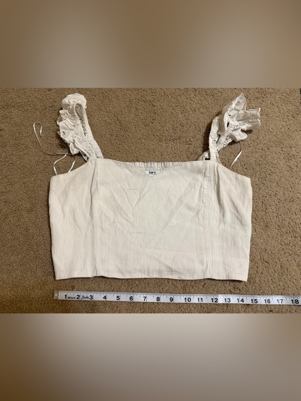 Bar III Cream Ruffle Strap Crop Top